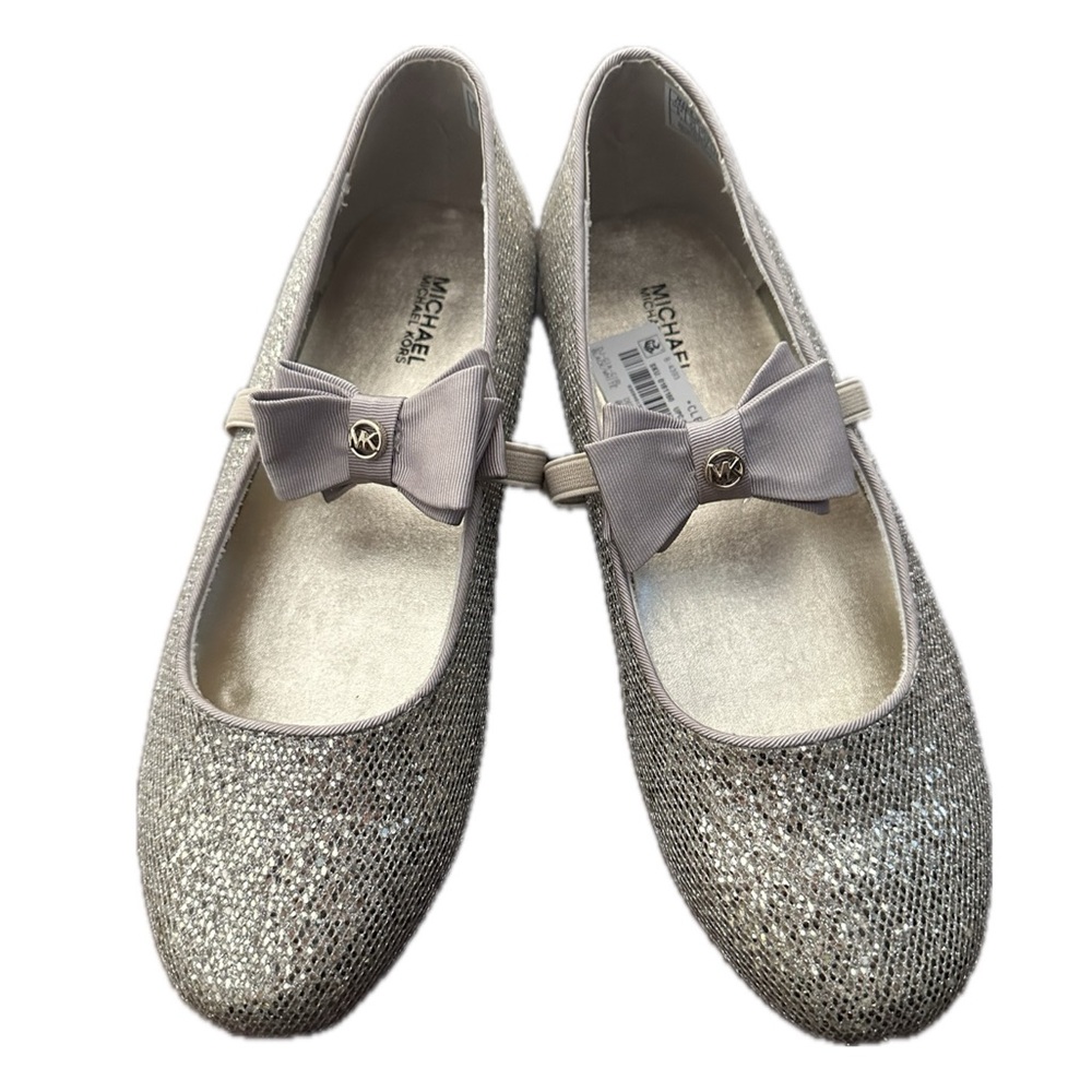 Michael Kors Kids Glittery Silver Ballet Flats🎂